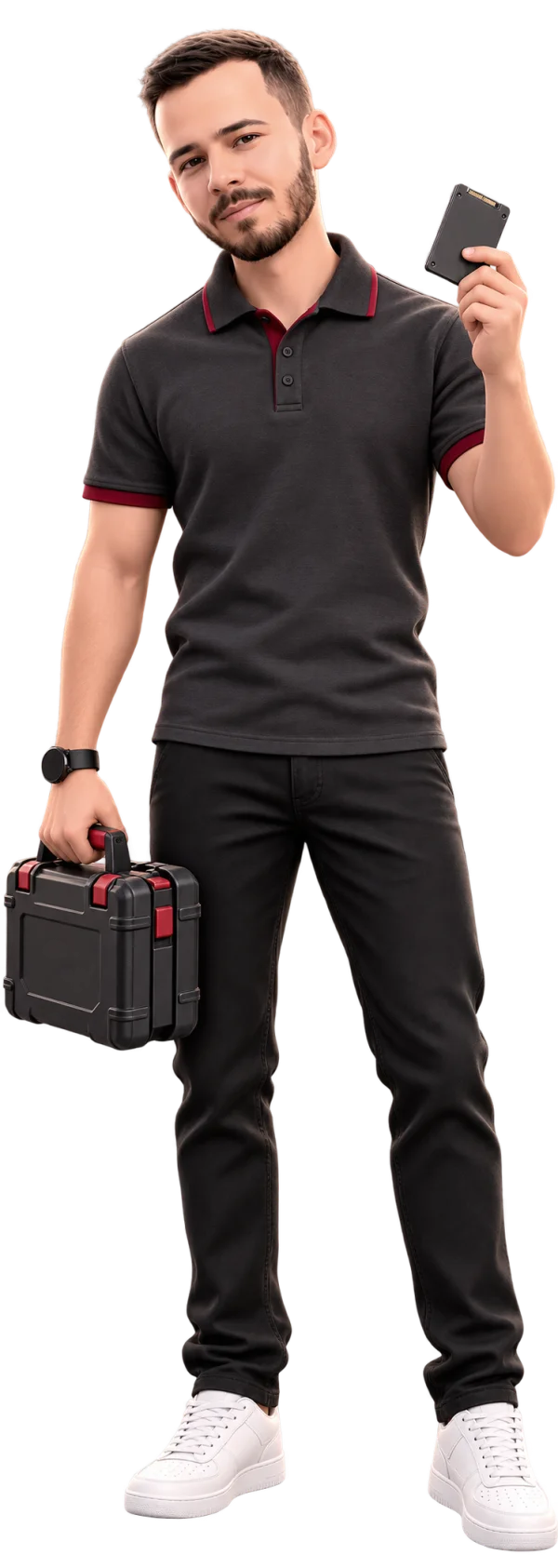 Avatar de Vinicius com maleta de ferramentas e SSD